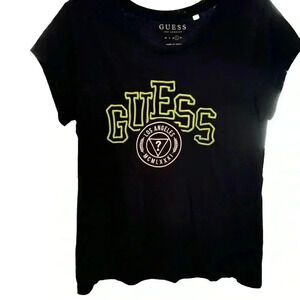 GUESS Los Angeles Women’s Short Sleeve T-Shirt Sz LARGE Black w/Green Logo NWOT